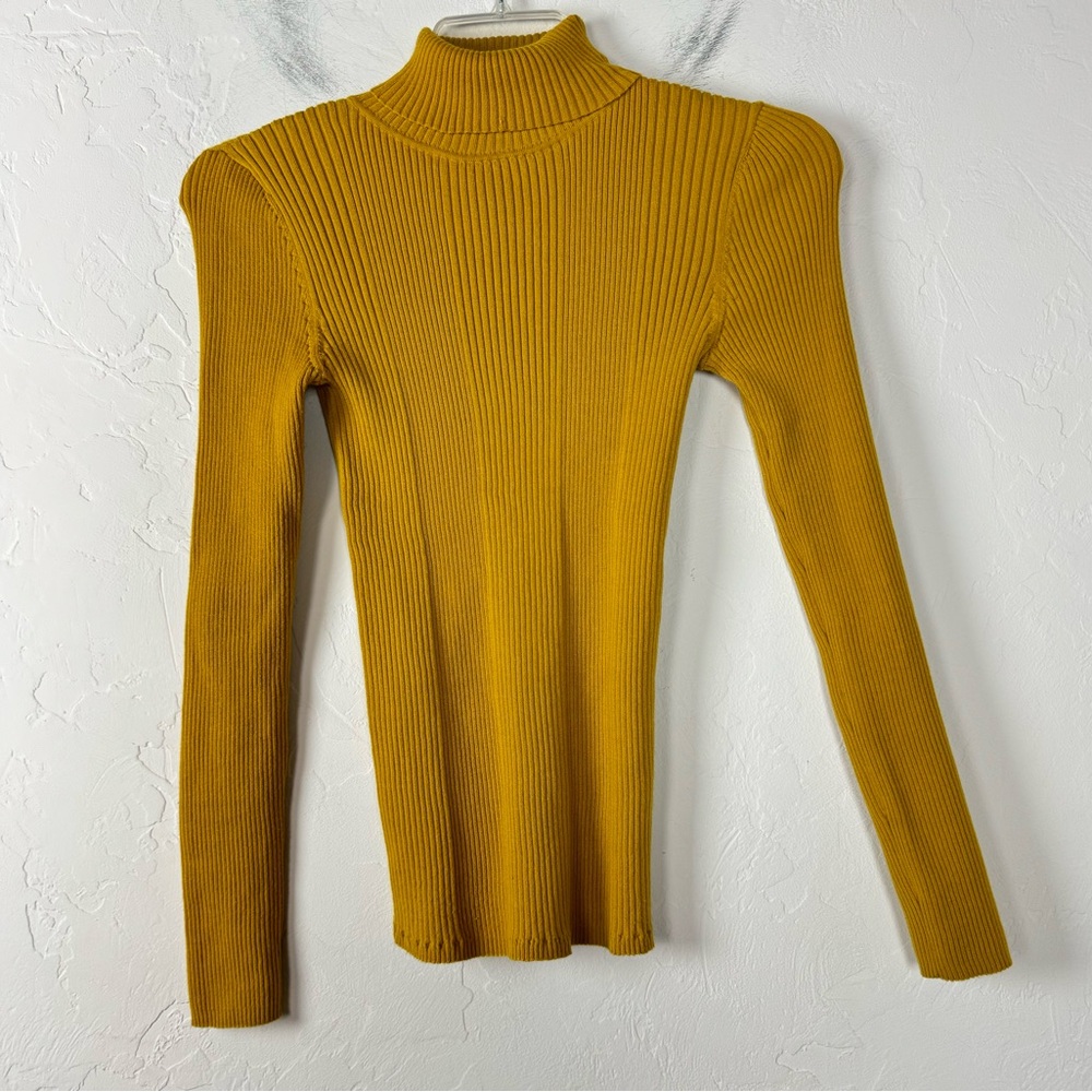 Title Nine Sweater Pullover Knit Top Ribbed Turtleneck Synergy Gold Yellow Solid